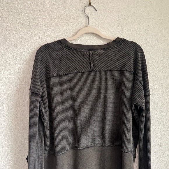 Free People We the Free Montery Thermal Top Small Black Brown Boho Waffle Knit - Picture 7 of 14